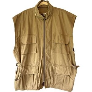 Safari Hunting Utility Vest XL Khaki Flannel Lined by African Adventures Vintage